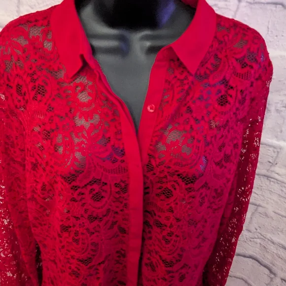 Express Red Lace Blouse - Picture 5 of 9